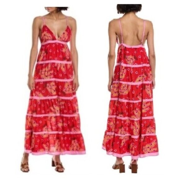 Farm Rio Red Tiki Bananas Tiered Maxi Sundress - Large - Great Condition - Picture 3 of 11